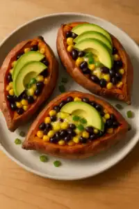 Plantaardige diner recepten 5 Gevulde zoete aardappel met zwarte bonen & avocado
