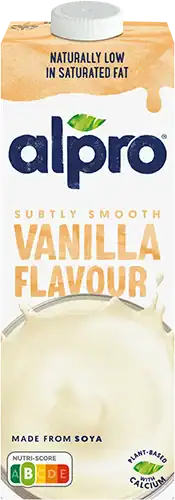 Fles Alpro vanille sojadrink met romige textuur