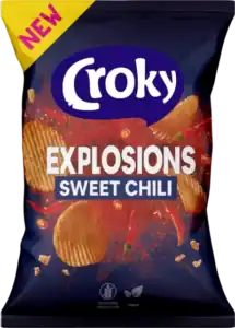 Croky Explosions Sweet Chili met rode chili-coating.