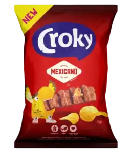 Croky Mexicano Chips met pittige oranje kruidenmix.