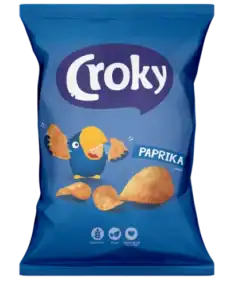 Zak Croky Paprika Chips met oranje gekleurde chips.