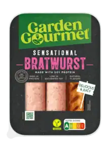 Plaat met plantaardige bratwurst