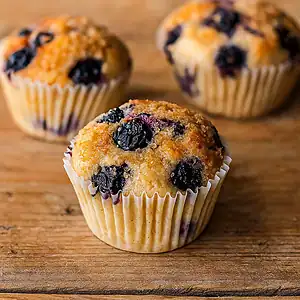 Plantaardige nagerechten recepten 8 Bosbessenmuffins met bosbessen stukjes