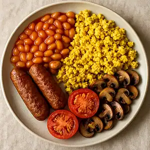 Plantaardige ontbijt recepten 9 Plantaardig Full English ontbijt op bord