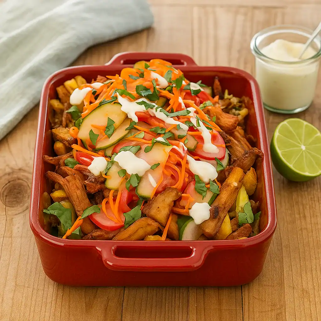 Vegan kapsalon met friet en toppings
