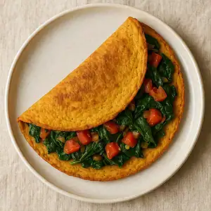 Plantaardige ontbijt recepten 10 Kikkererwtenomelet met groenten op bord