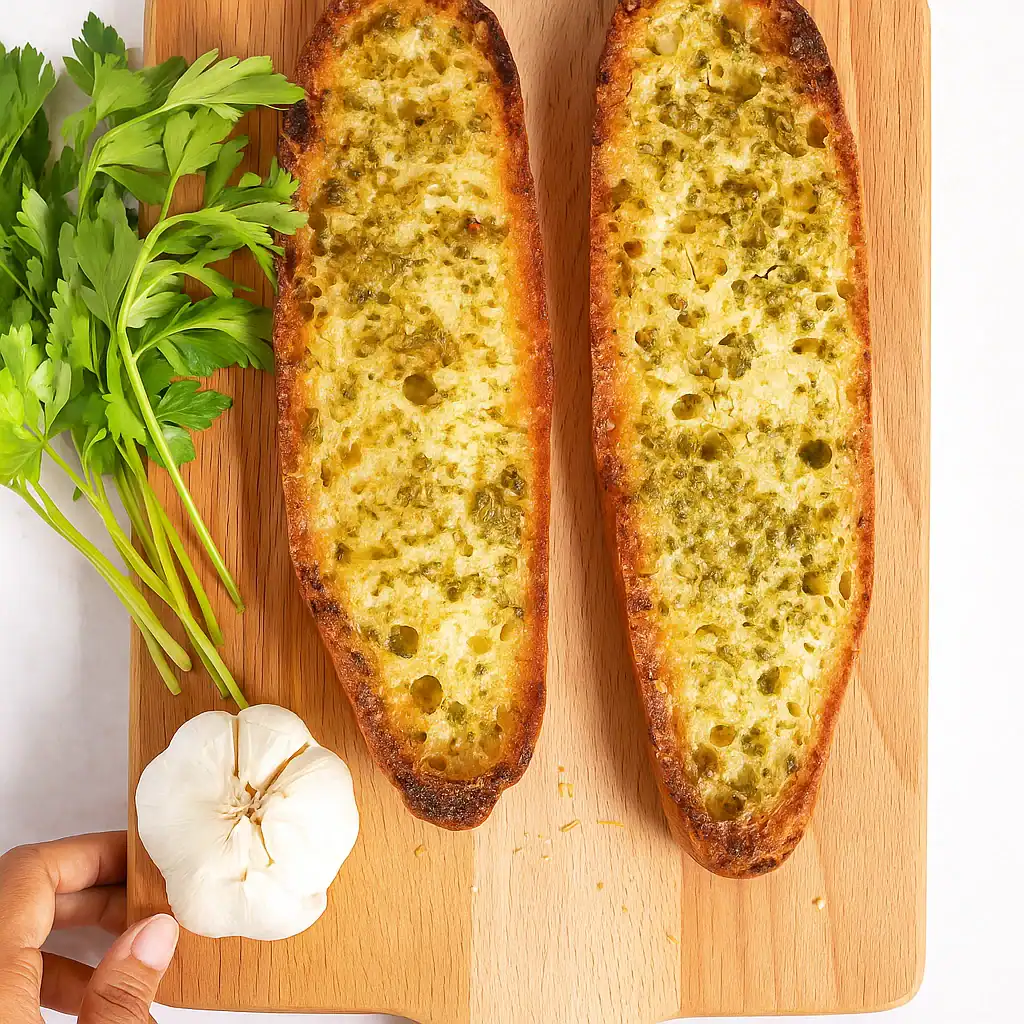 Stuk knoflookbrood met peterselie