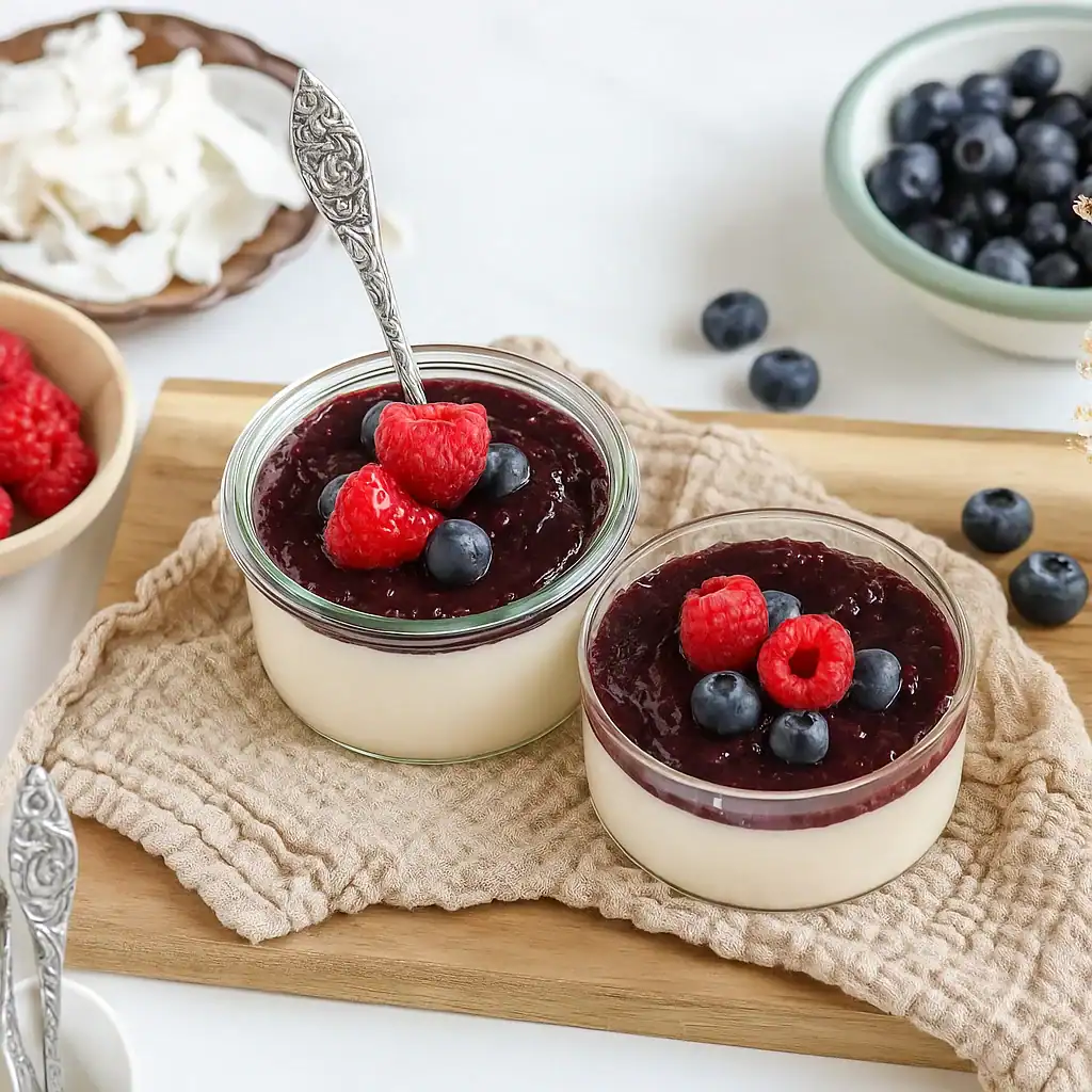 Vegan panna cotta met fruit