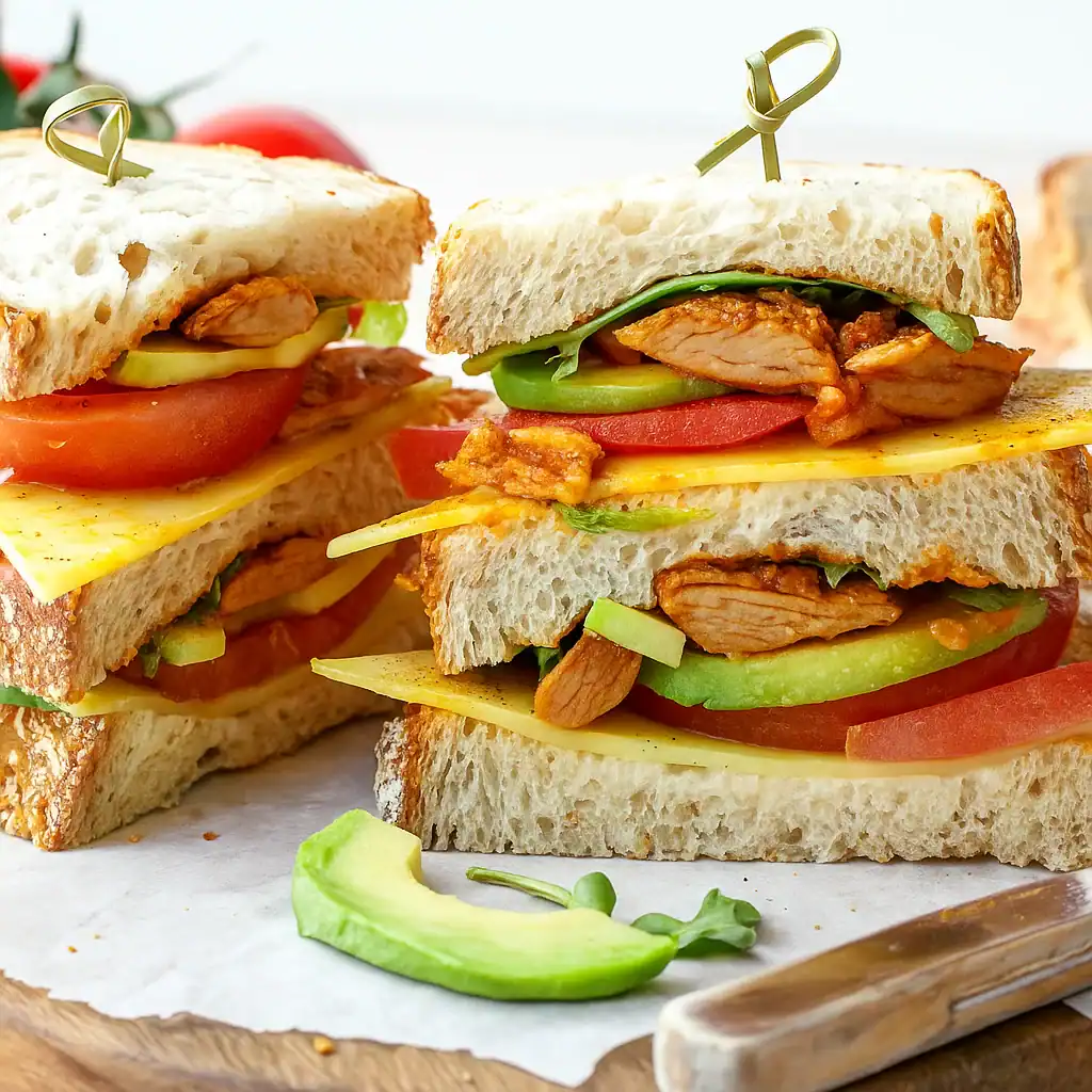 Vegan clubsandwich met avocado