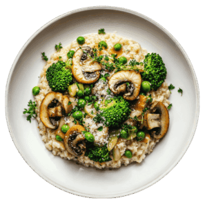 Truffelrisotto met paddenstoelen en groene groenten